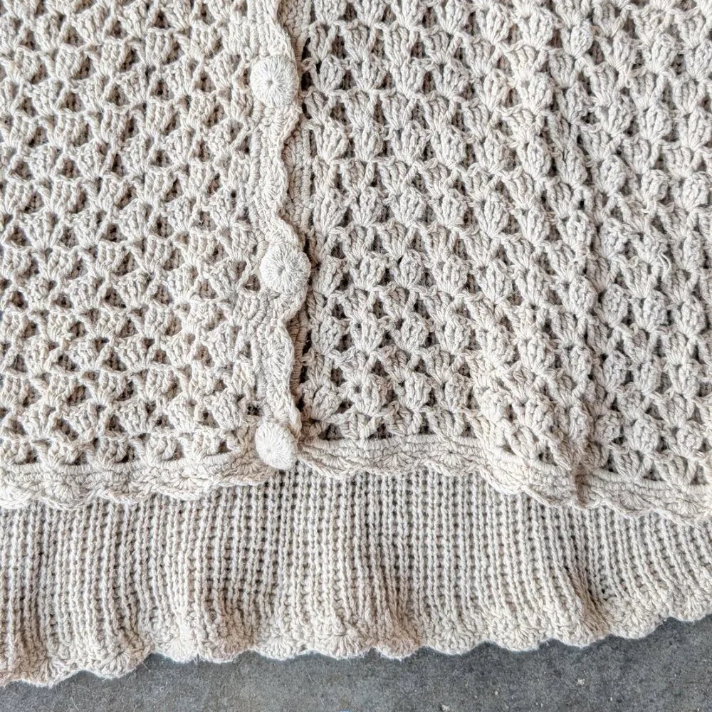 Vintage Victoria Jones Beige Open Knit Long Sleeve Cardigan Sweater large - Picture 4 of 7